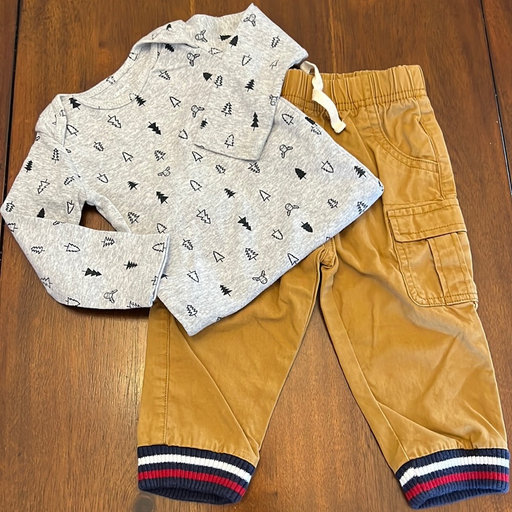 Moose Onesie and Khaki Cargo Pants